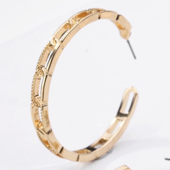 Trendy Unique Gold Hoop Statement Earrings - Picture 3 of 4